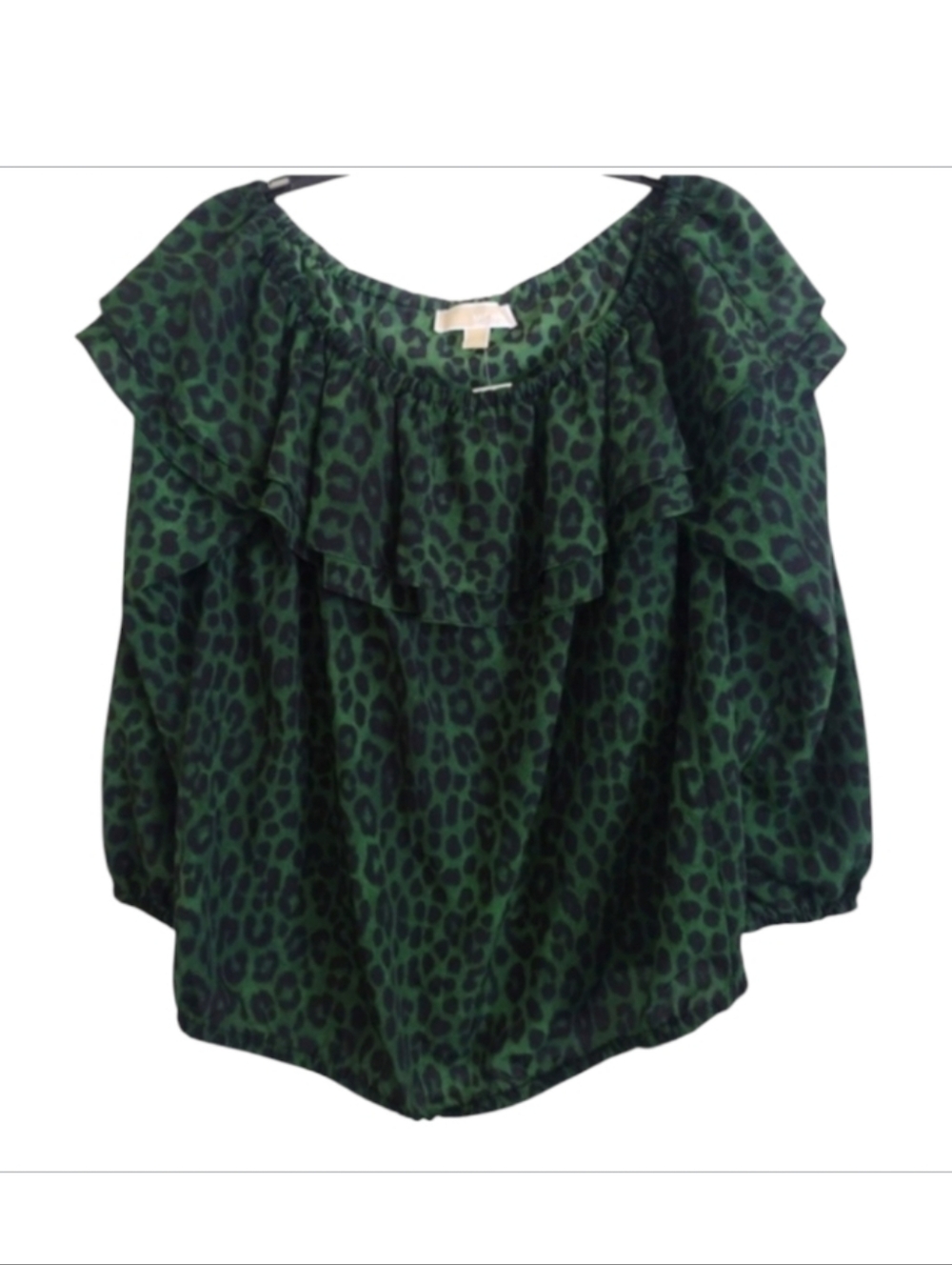 Michael Michael Kors Off The Shoulder Green Black Leopard Print Top Size Large
